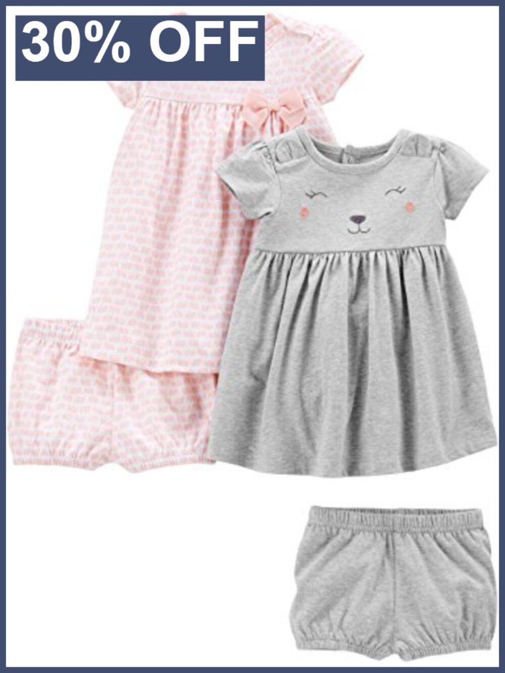 2-Pack Baby Girls Cotton Pullover Dresses - Short-Sleeve & Sleeveless Summer